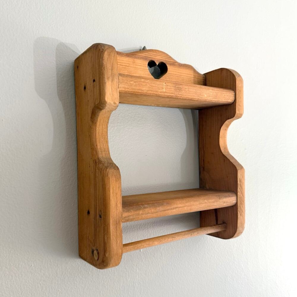 Wooden Heart Wall Shelf Display Towel Rack Display Cottage Country Rustic Sweet